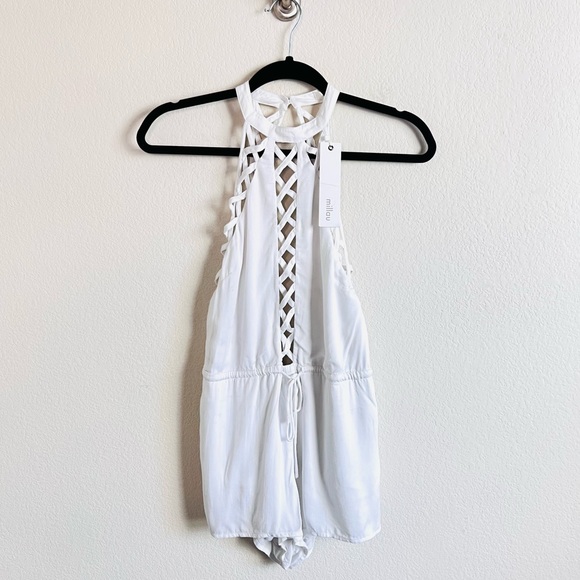 NWT LF Millau Caged Ladder White Drawstring Linen Beach Romper - Picture 2 of 10